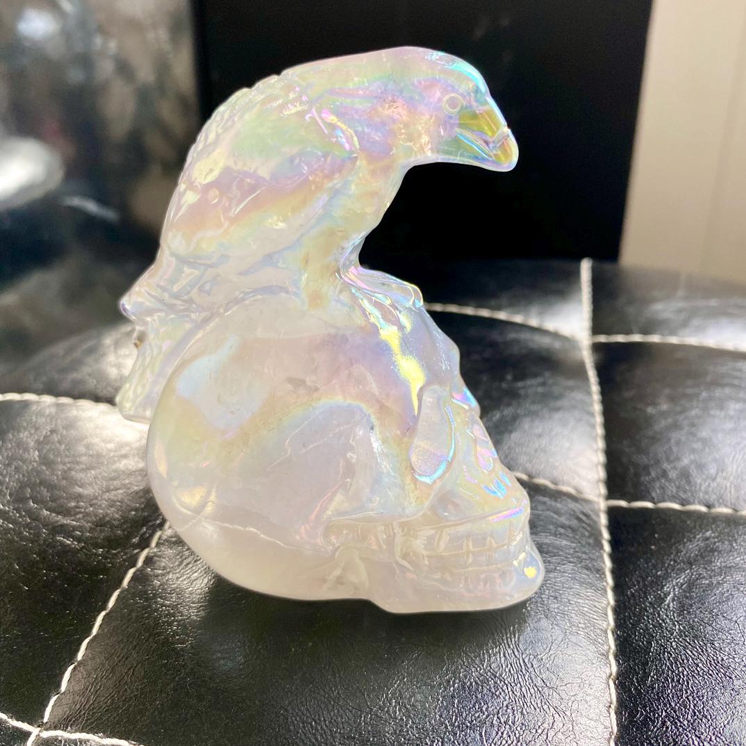 gift for Mother's day Angel Aura Quartz Skull & Eagle Carving | Crystal Figurine | Spiritual Healing Protection Gemstone Decor