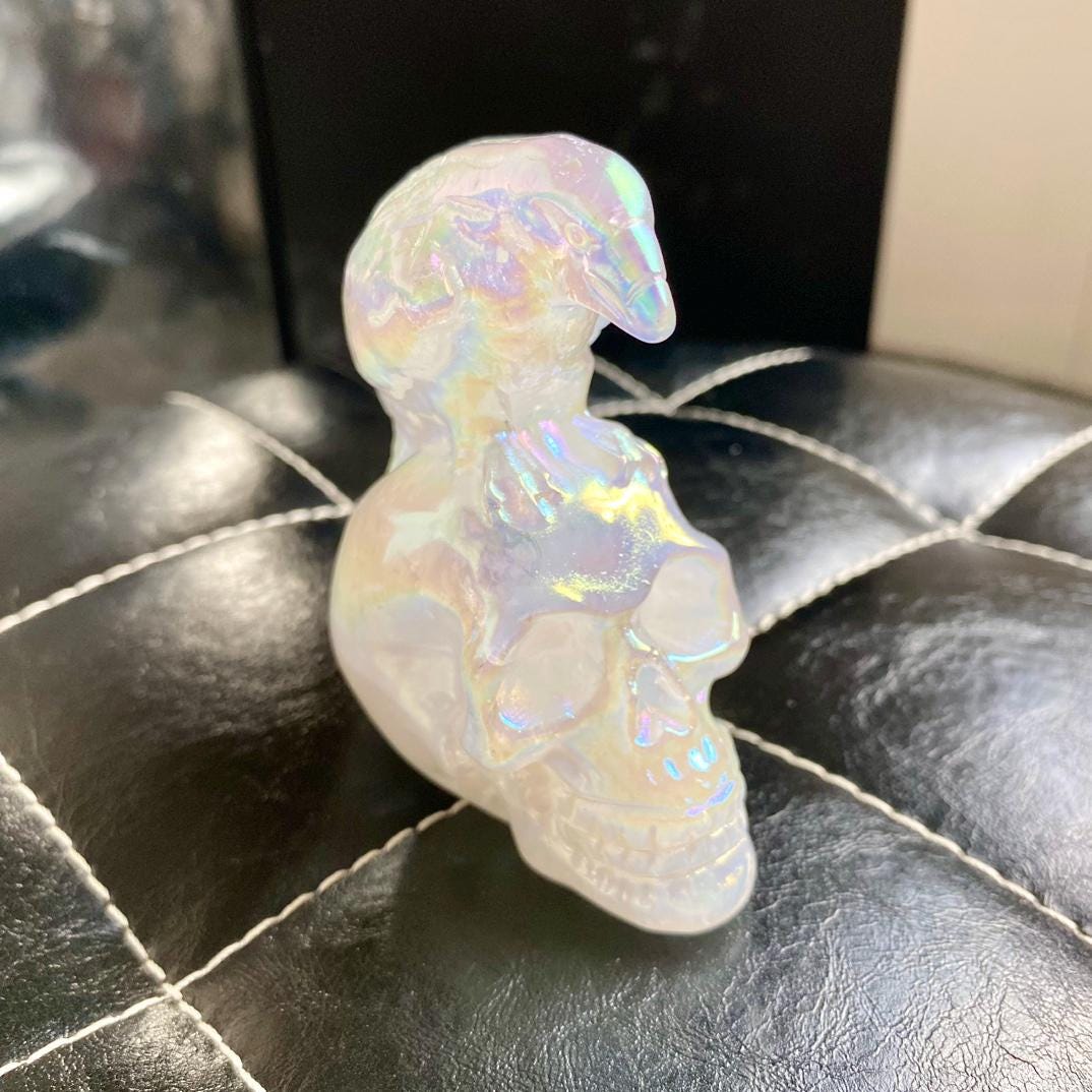 gift for Mother's day Angel Aura Quartz Skull & Eagle Carving | Crystal Figurine | Spiritual Healing Protection Gemstone Decor
