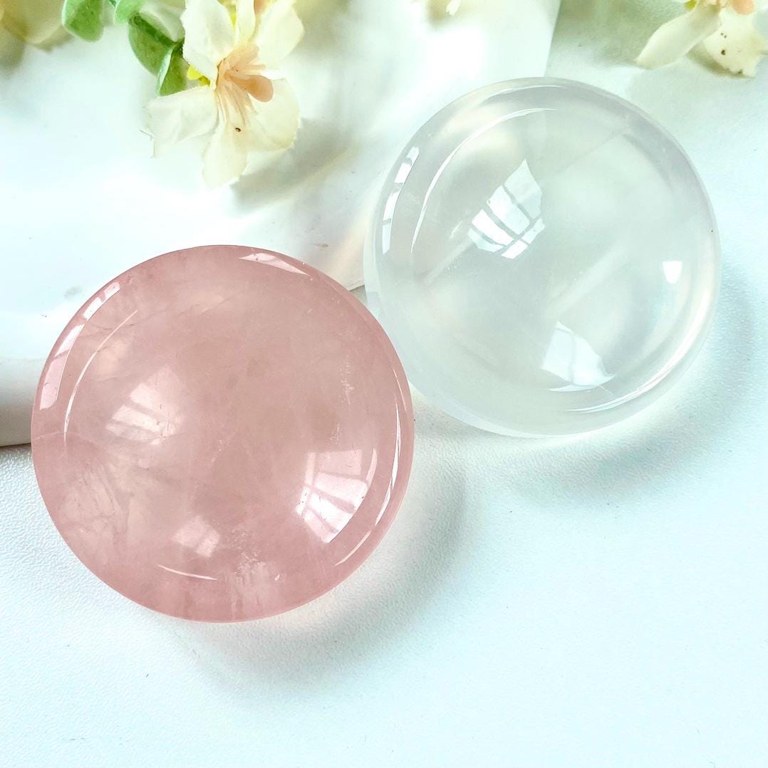 Natural Crystal Sphere Stand, Clear Quartz and Rose Quartz, Women's Gift,Gift for Mom
