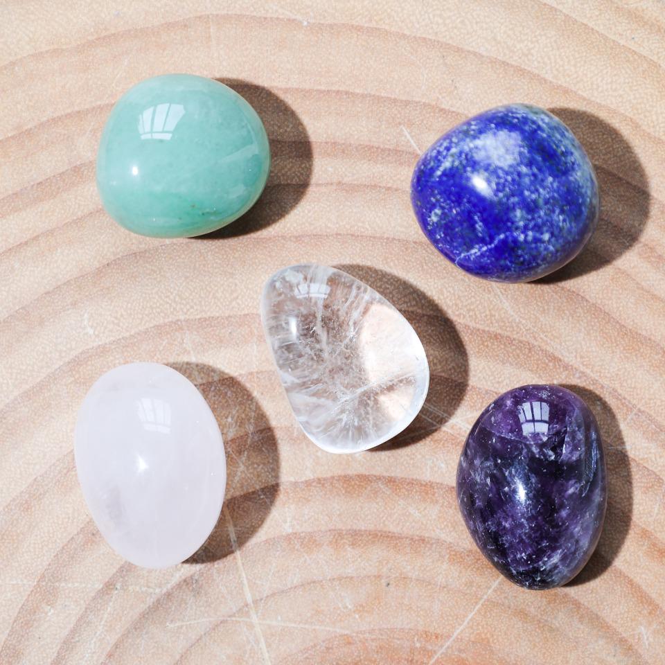 7 Chakra Tumbled Crystal Set with Selenite Moon Plate, Bracelet, Wish Bottle,Gift for Mom