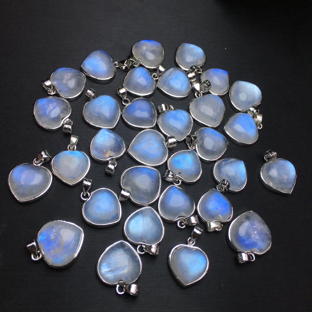 Blue Flash Moonstone Heart Pendant, S925 Sterling Silver Heart Pendant, Crystal Heart Necklace, Handmade Jewelry Necklace, Birthday Gift
