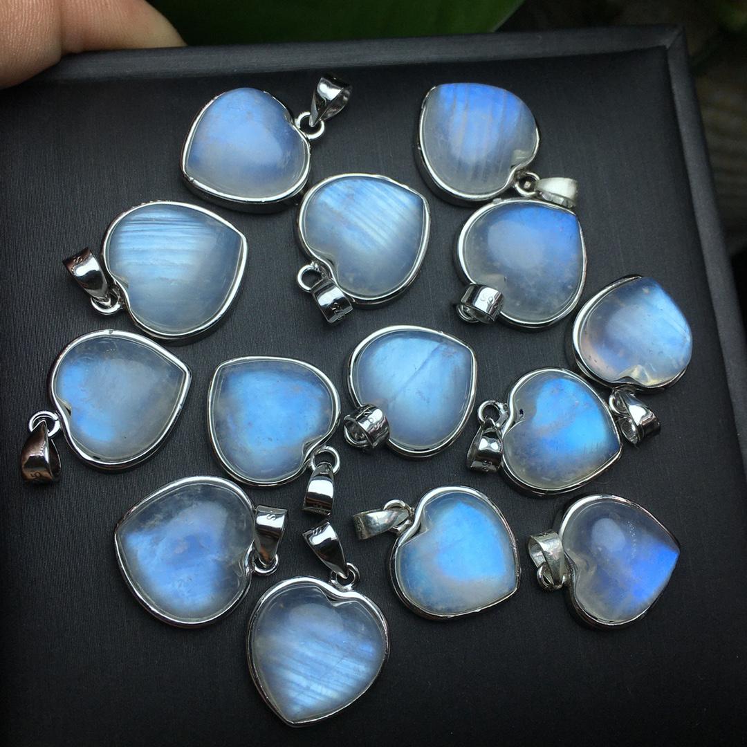 Blue Flash Moonstone Heart Pendant, S925 Sterling Silver Heart Pendant, Crystal Heart Necklace, Handmade Jewelry Necklace, Birthday Gift