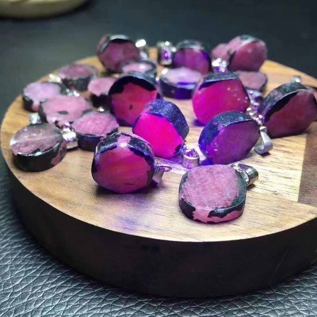 925 Sterling Silver Ruby Slice Pendant, Crystal Pendant, Healing Raw Ruby Necklace, Spirituality Minerals Gemstone Necklace Birthday Gift