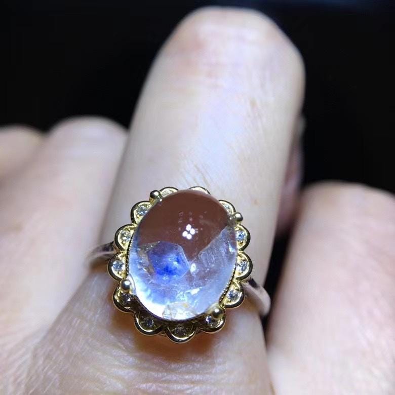 Natural Blue Fluorite In Quartz Ring, 925 Sterling Silver, Adjustable Ring for Women/Men, Handmade Jewelry, Crystal Ring for Birthday Gift