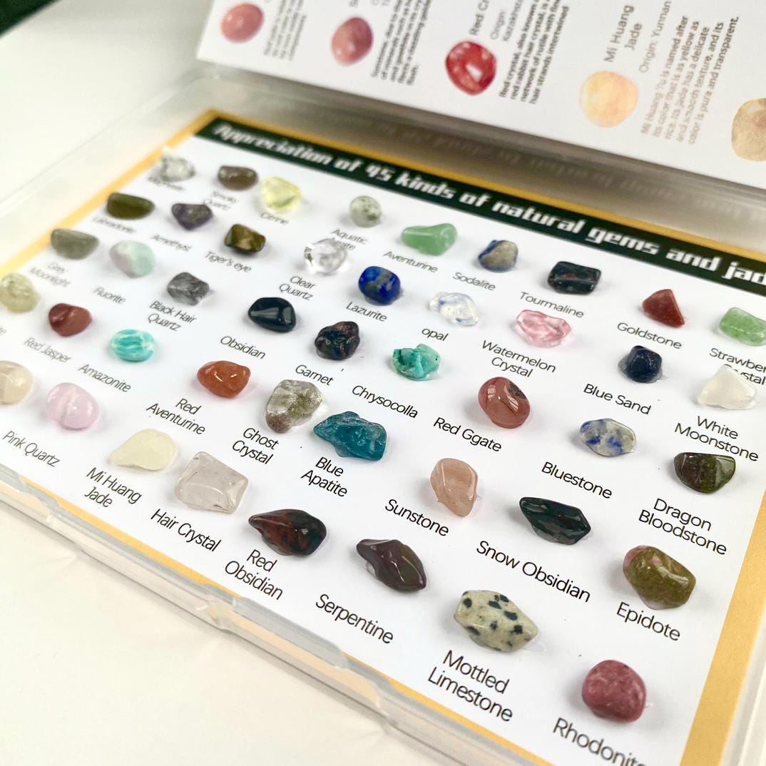 Raw Crystal Collection Box, 5 Mixed Mineral Specimens, Natural Gemstone Identification Set, Educational Geology Science Gift