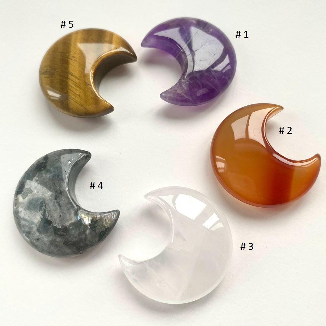 Natural Crystal Carved Moon Pocket Stone | Gemstone Crescent Moon | Healing Energy Crystal | Moon Decor Gift | Funny Birthday Gift