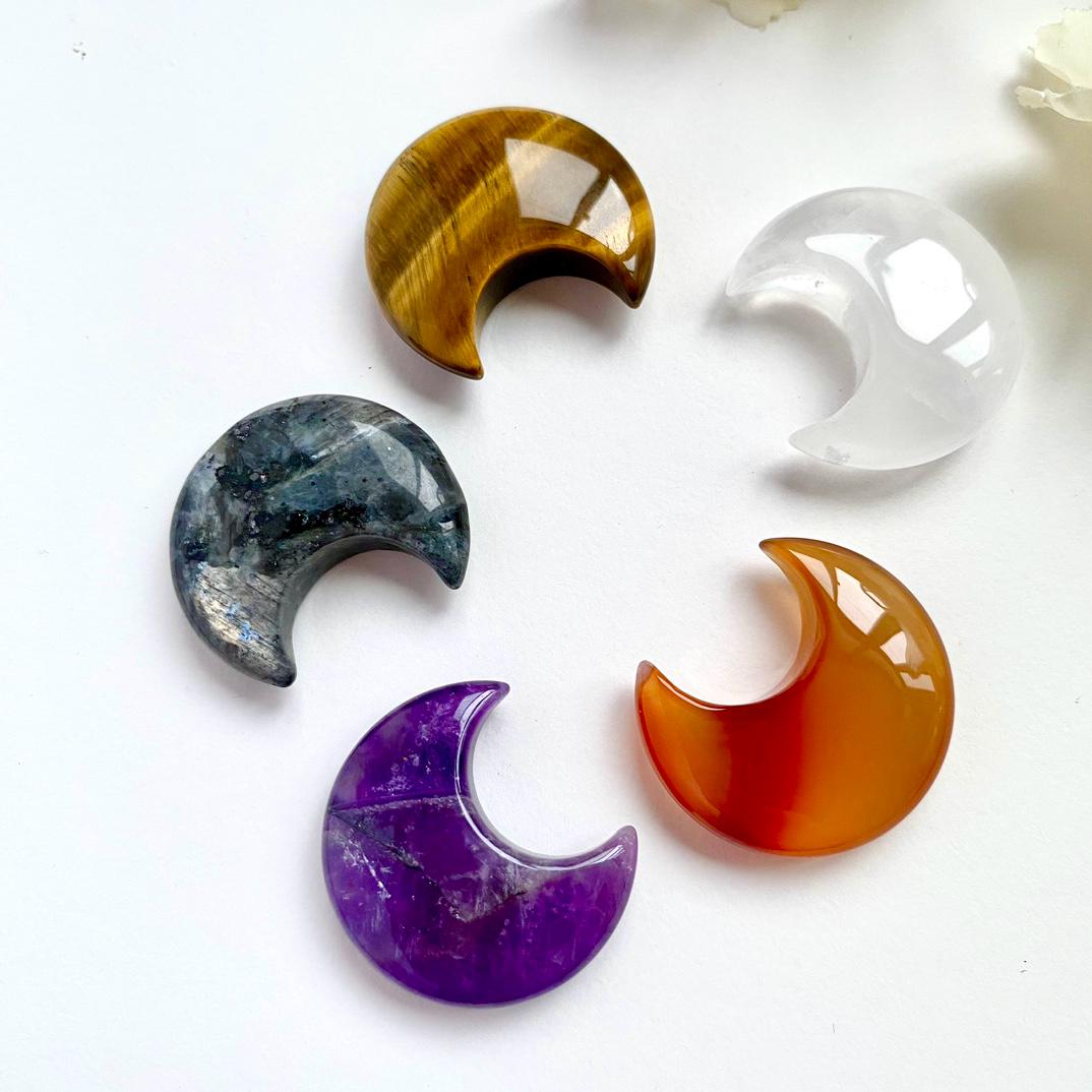 Natural Crystal Carved Moon Pocket Stone | Gemstone Crescent Moon | Healing Energy Crystal | Moon Decor Gift | Funny Birthday Gift