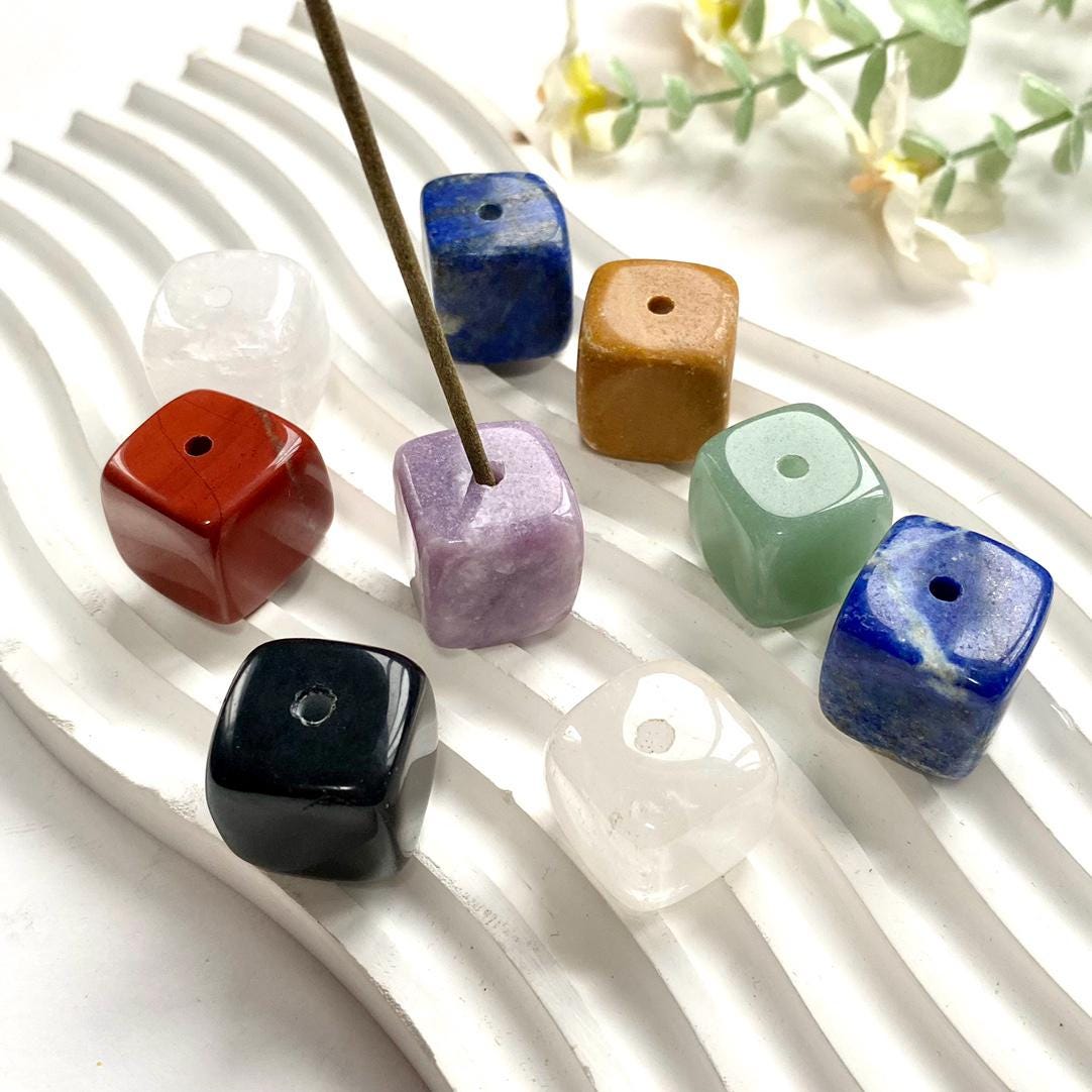 Mixed Crystal Cube Incense Holder, Gemstone Meditation Decor