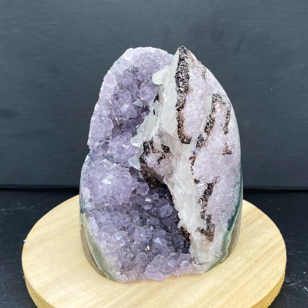 Natural Pale Amethyst Geode Cluster with Optical Calcite Iceland Spar | Raw Amethyst Healing Crystal for Home Decor Gift,Gift for Mom