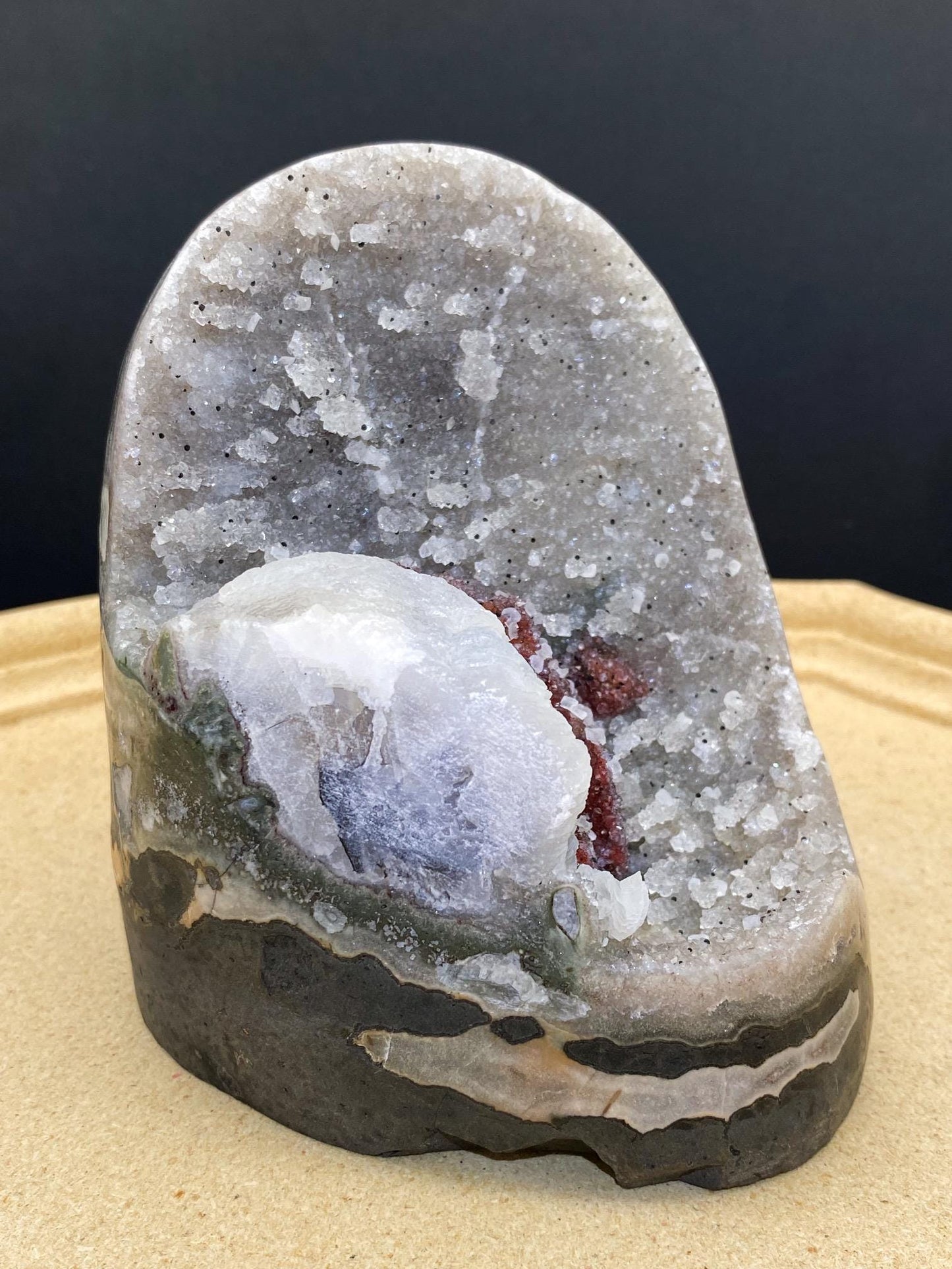 Amethyst Specimen, Red Calcite and Black Tourmaline Dots, Crystal Collection,Gift for Mom