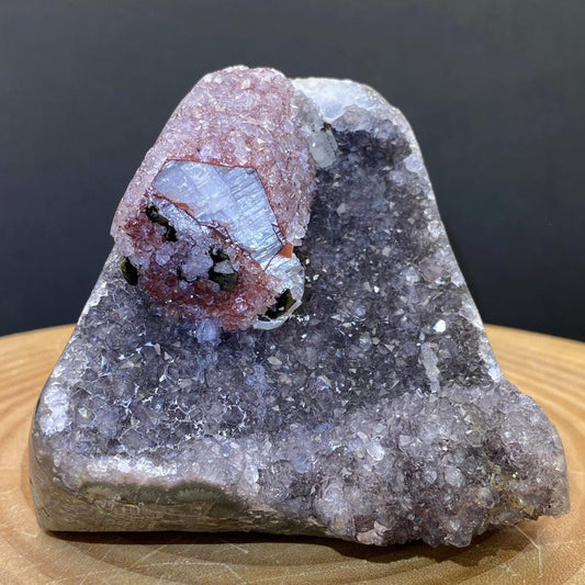 Natural Crystal Cluster with Red Calcite Specimen,Rare Crystal Collection,Mineral Specimen Collection,Red Calcite,Black Tourmaline