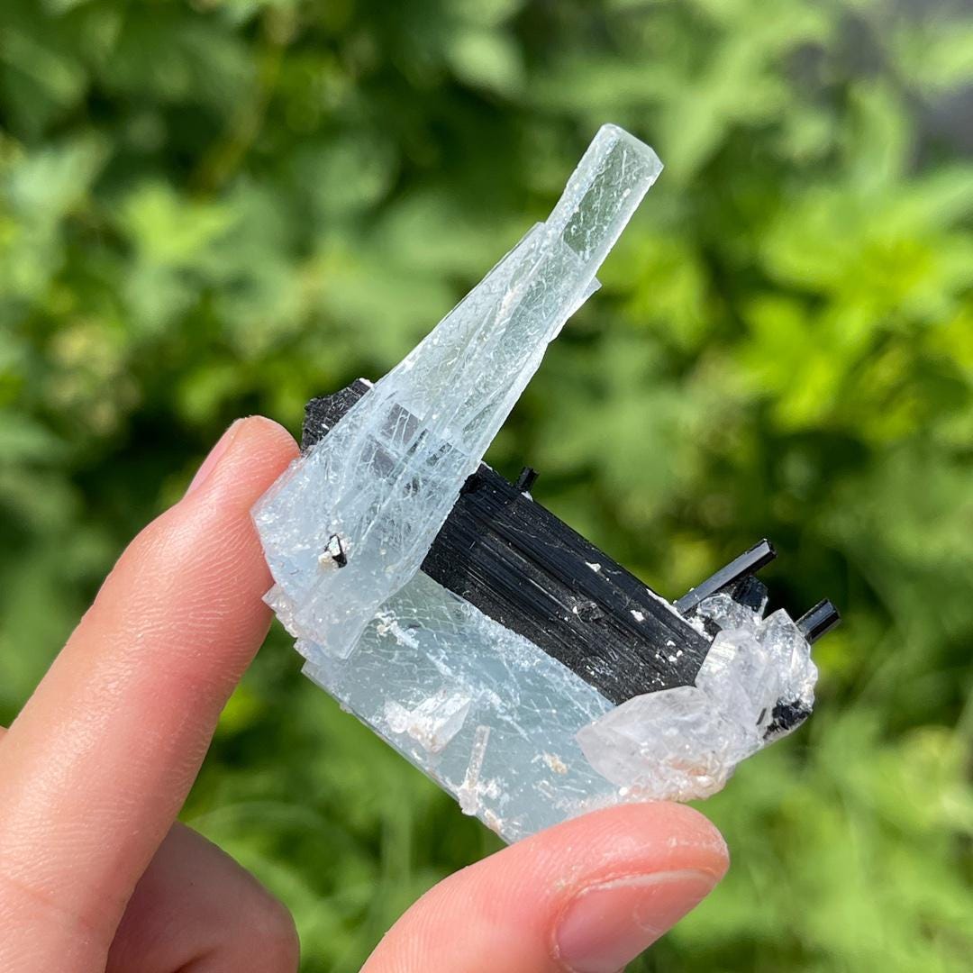 Natural Aquamarine with Black Tourmaline Specimen, Rare Crystal Aquamarine Specimen Collection, Tourmaline Specimen, Crystal Specimen Gift