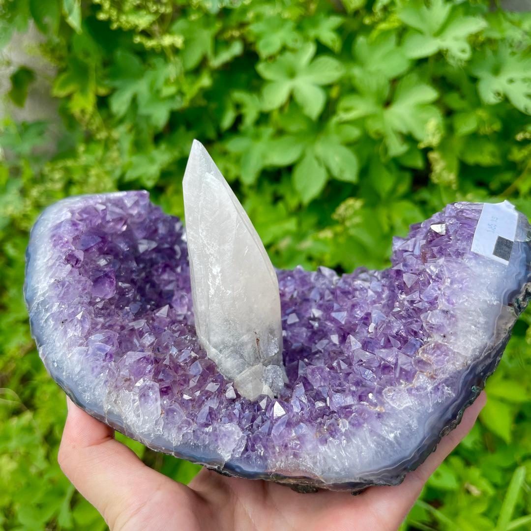 Natural Amethyst Cluster with Calcite Specimen, Rare Amethyst Collection, Mineral Specimen Collection, Amethyst Geode with Calcite Gift