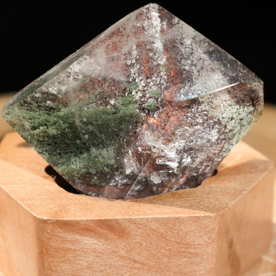 Green Garden Quartz Point with Stand, Lodolite Crystal Collection,Gift for Mom