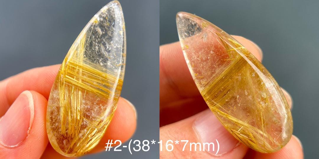 Golden Rutilated Quartz Teardrop Pendant, Brazilian Gemstone Cabochon,Gift for Mom