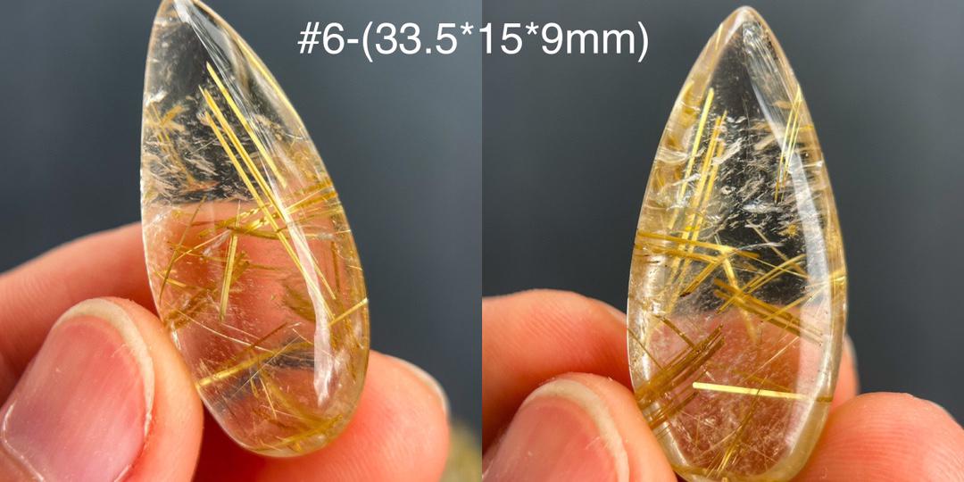 Golden Rutilated Quartz Teardrop Pendant, Brazilian Gemstone Cabochon,Gift for Mom