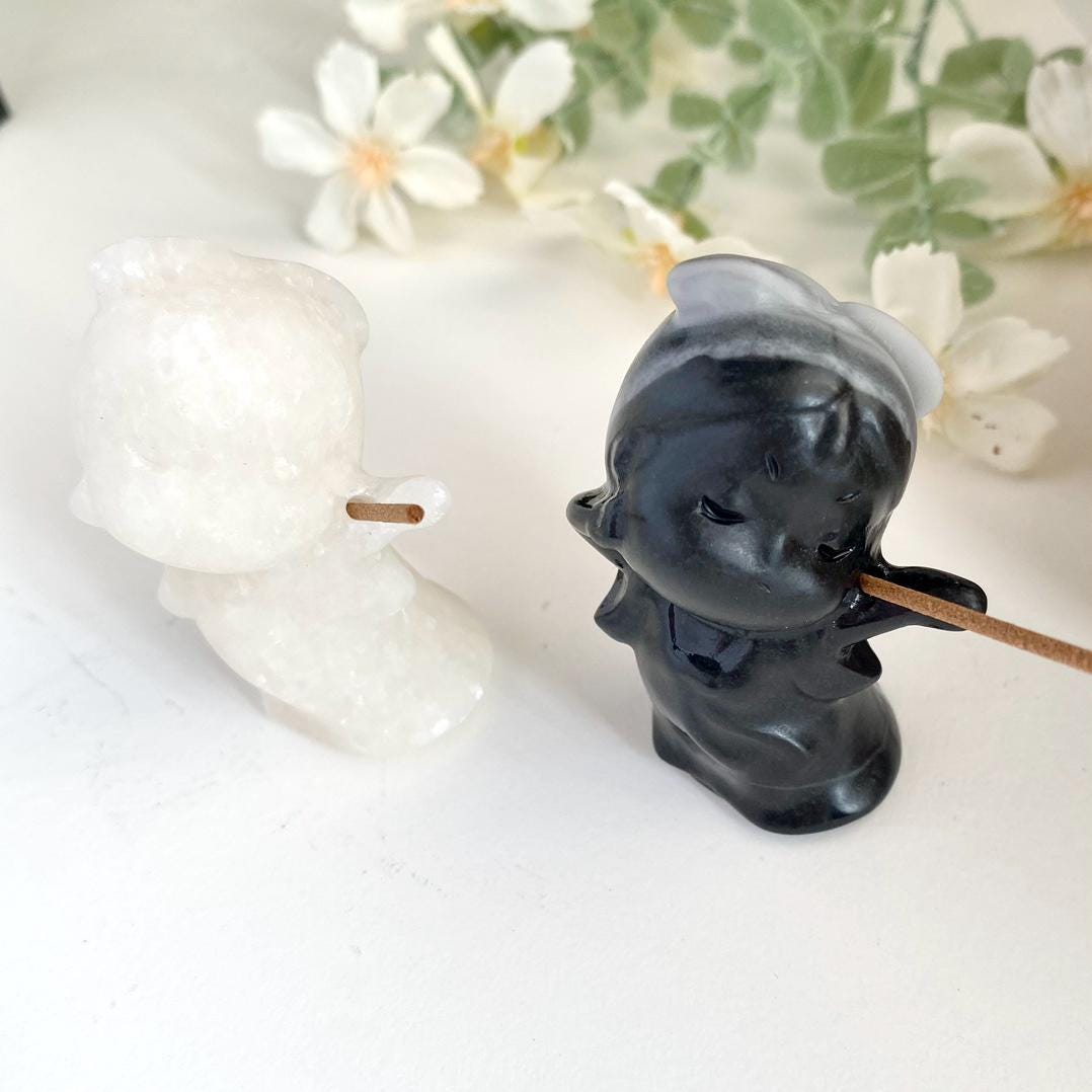 Natural Mixed Crystal Jade Maids Incense Holder,Mixed Stones Stick Incense Holder,Crystal Incense Holder for Sticks,Reiki Crystal