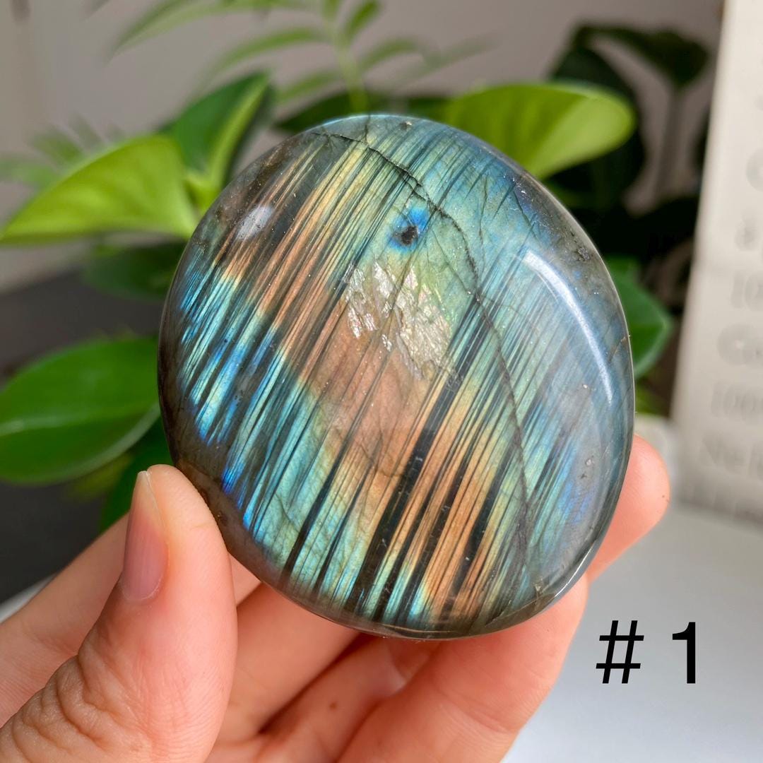 Flash Labradorite Palm Stone, Natural Crystal Worry Stone, Reiki Healing,Gift for Mom