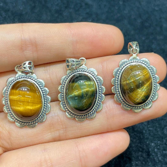 Natural Flash Tiger Eyes Pendant,S925 Sterling Silver Crystal Pendant Gift,Crystal Necklace,Handmade Jewelry Necklace Birthday Gift for Her