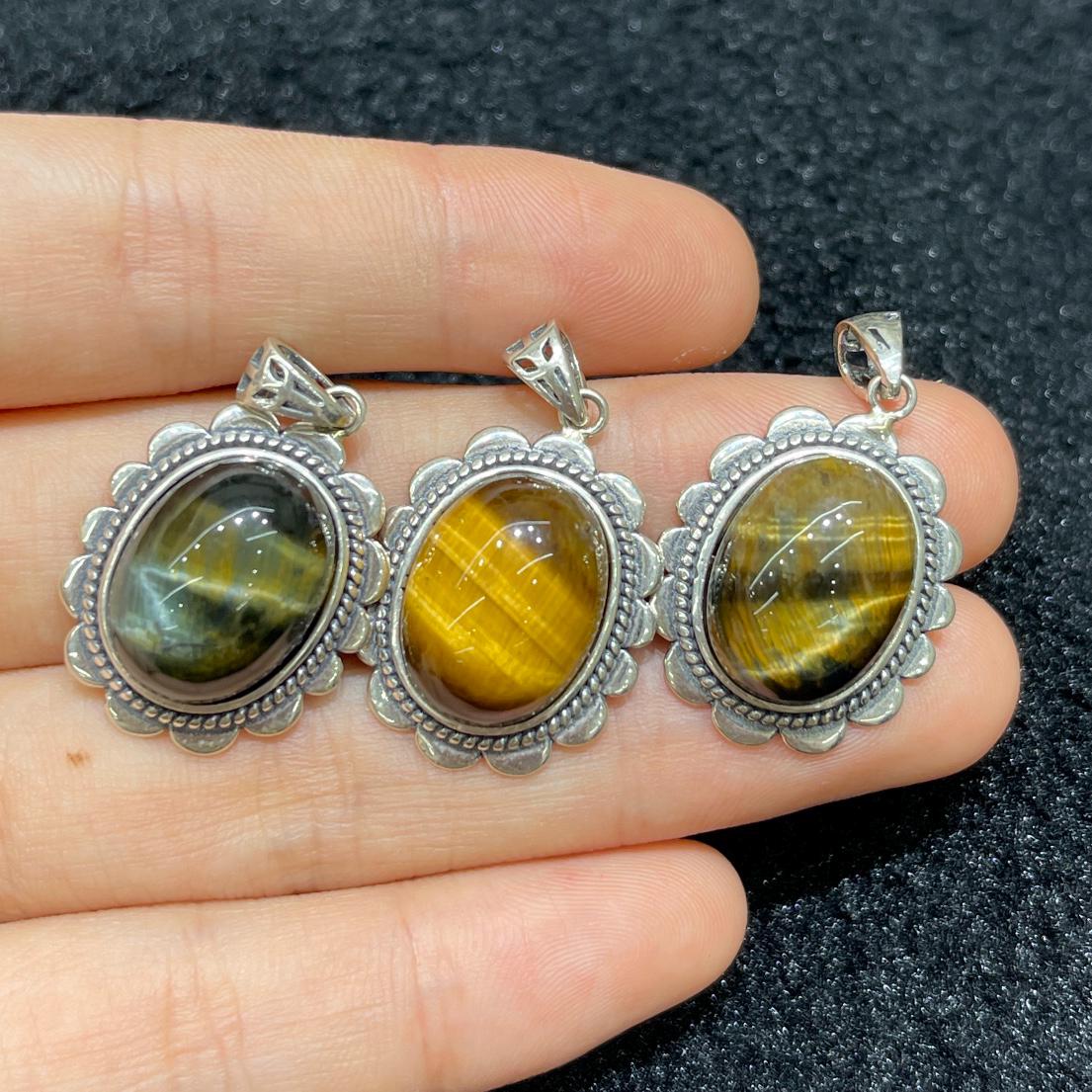 Natural Flash Tiger Eyes Pendant,S925 Sterling Silver Crystal Pendant Gift,Crystal Necklace,Handmade Jewelry Necklace Birthday Gift for Her