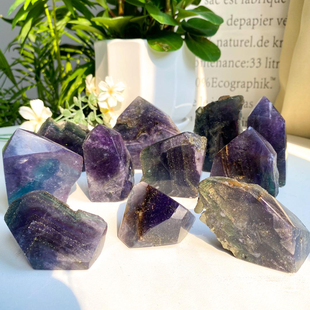 Fluorite with Pyrite Crystal Tower, Reiki Healing Stone,Gift for Mom