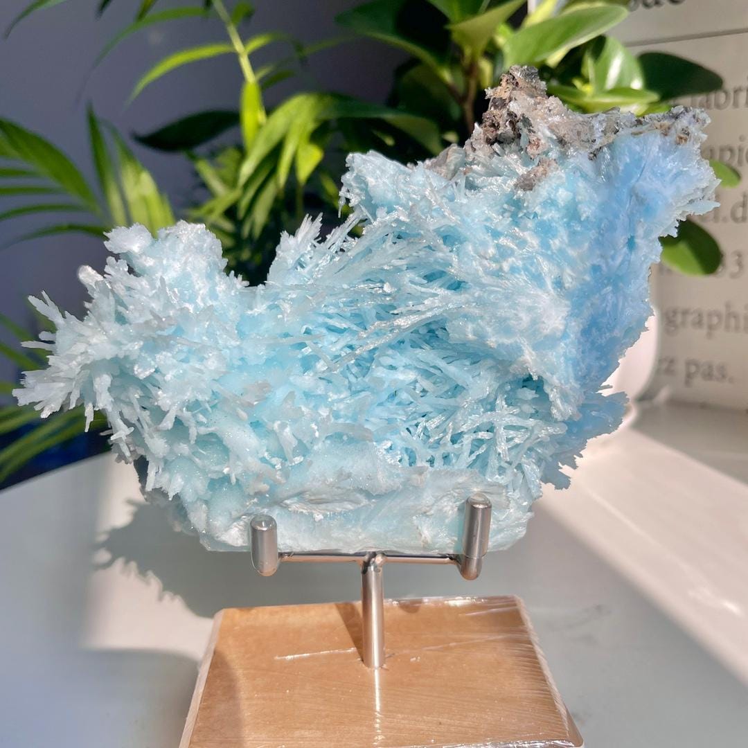 2.77Lbs Rare Blue Acicular Aragonite Specimen, Natural Needle-Like Aragonite Collection, Minerals Aragonite Specimens, Spirituality Minerals