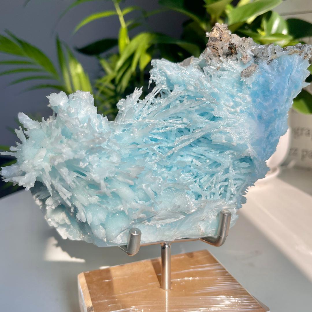 2.77Lbs Rare Blue Acicular Aragonite Specimen, Natural Needle-Like Aragonite Collection, Minerals Aragonite Specimens, Spirituality Minerals