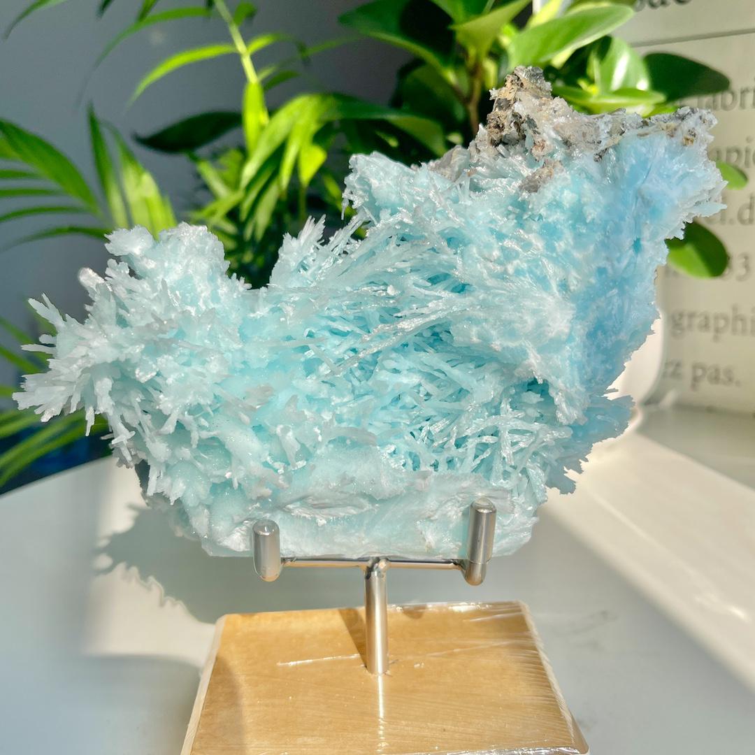 2.77Lbs Rare Blue Acicular Aragonite Specimen, Natural Needle-Like Aragonite Collection, Minerals Aragonite Specimens, Spirituality Minerals