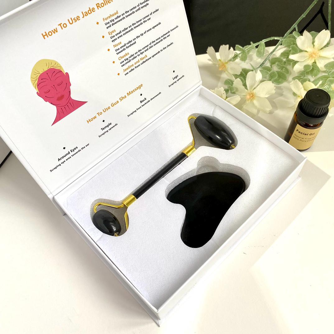Natural Crystal Massage Tool Box,Crystal Face Roller,Essential Oil,Gua Sha Tool,Crystal Body and Facial Massage Roller,Skin Care Tool Gift