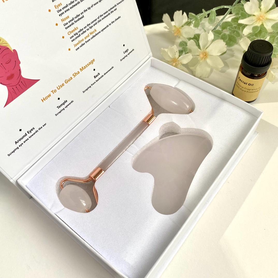 Natural Crystal Massage Tool Box,Crystal Face Roller,Essential Oil,Gua Sha Tool,Crystal Body and Facial Massage Roller,Skin Care Tool Gift
