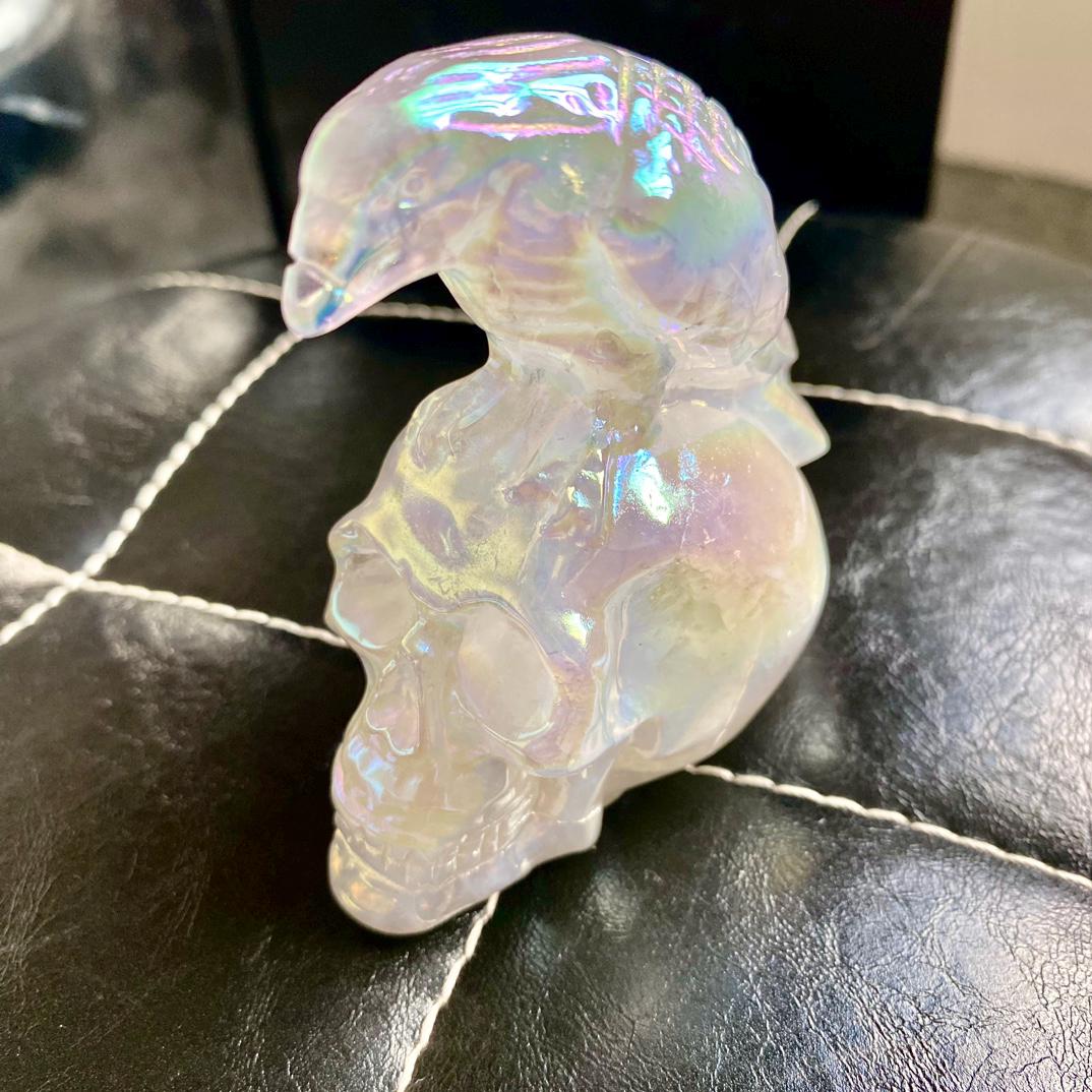 gift for Mother's day Angel Aura Quartz Skull & Eagle Carving | Crystal Figurine | Spiritual Healing Protection Gemstone Decor