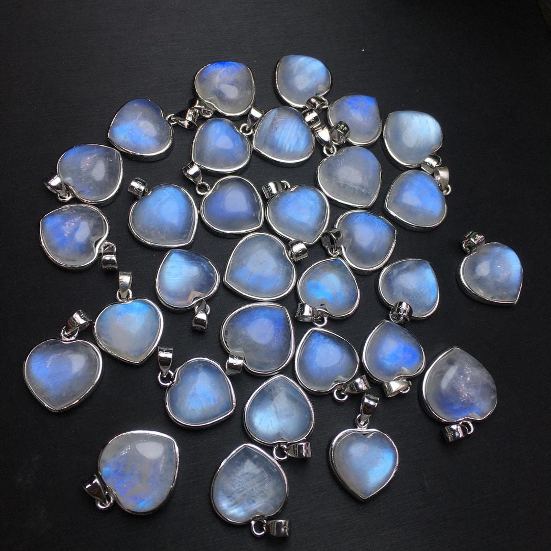 Blue Flash Moonstone Heart Pendant, S925 Sterling Silver Heart Pendant, Crystal Heart Necklace, Handmade Jewelry Necklace, Birthday Gift