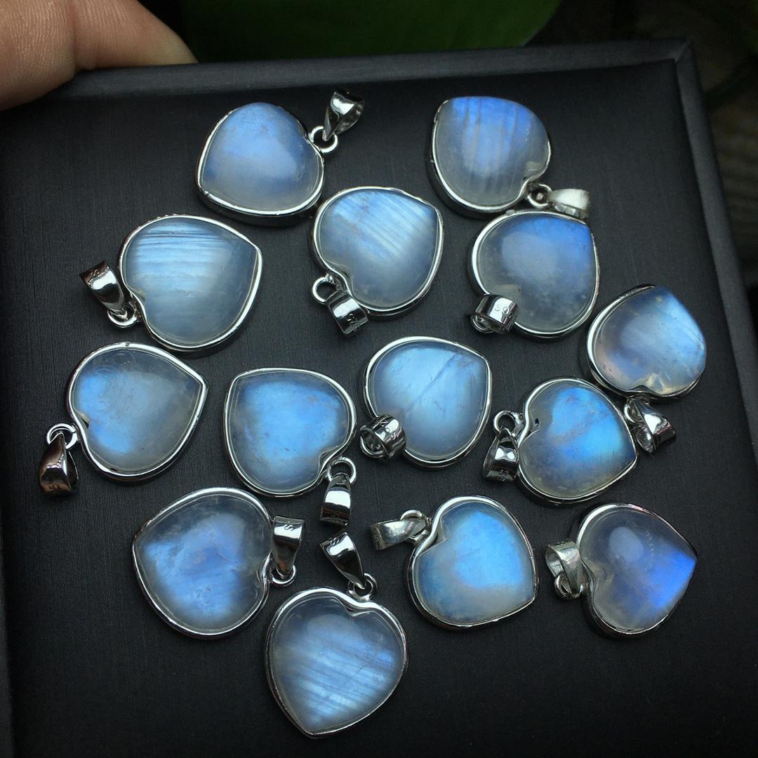 Blue Flash Moonstone Heart Pendant, S925 Sterling Silver Heart Pendant, Crystal Heart Necklace, Handmade Jewelry Necklace, Birthday Gift