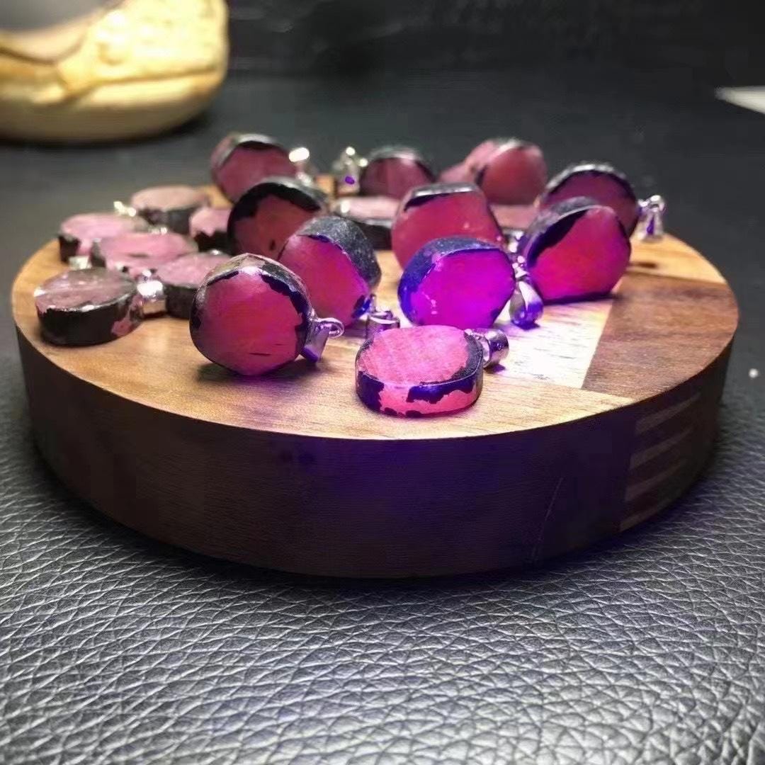 925 Sterling Silver Ruby Slice Pendant, Crystal Pendant, Healing Raw Ruby Necklace, Spirituality Minerals Gemstone Necklace Birthday Gift