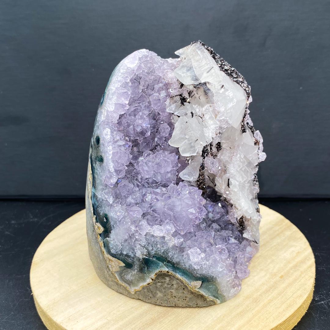 Natural Pale Amethyst Geode Cluster with Optical Calcite Iceland Spar | Raw Amethyst Healing Crystal for Home Decor Gift,Gift for Mom