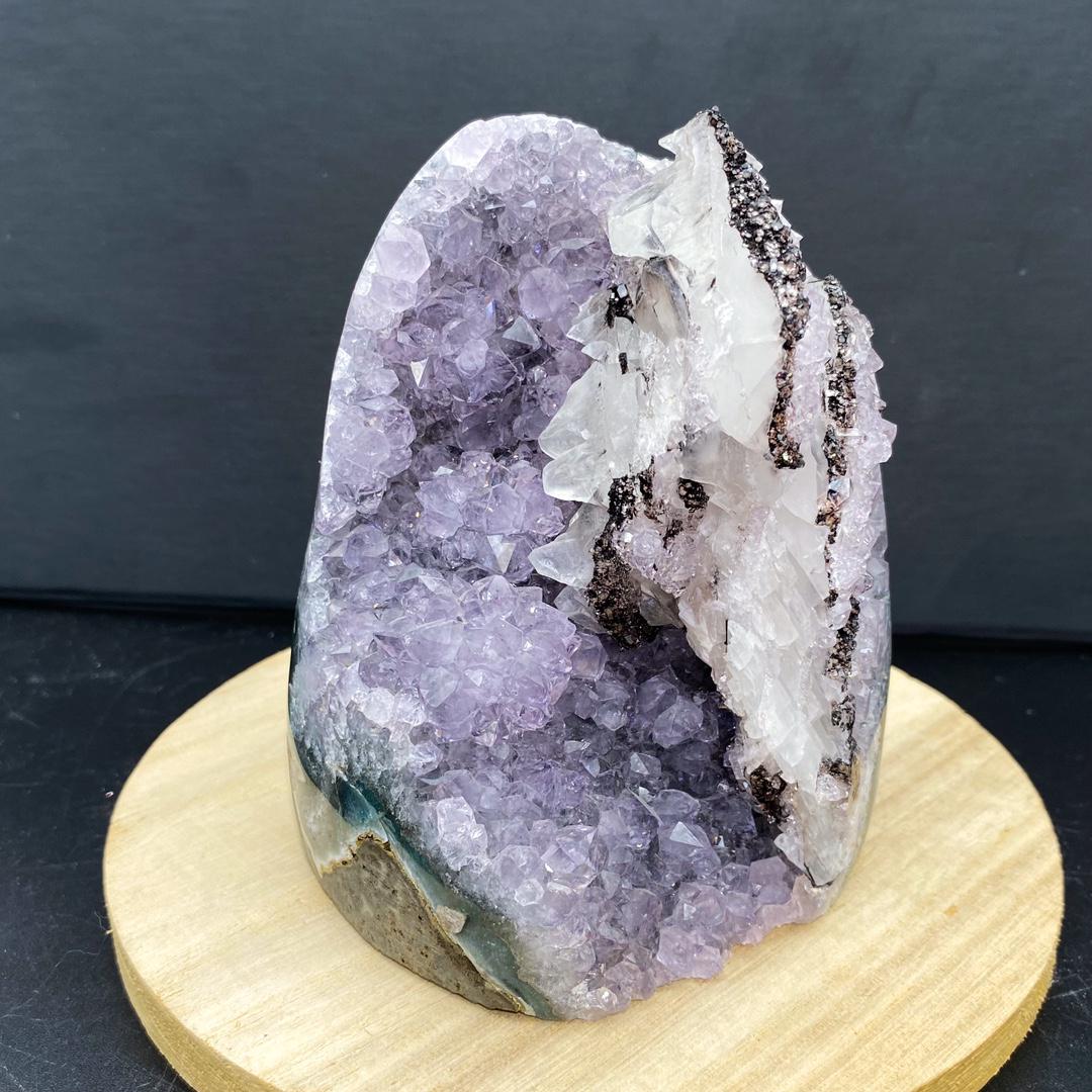 Natural Pale Amethyst Geode Cluster with Optical Calcite Iceland Spar | Raw Amethyst Healing Crystal for Home Decor Gift,Gift for Mom