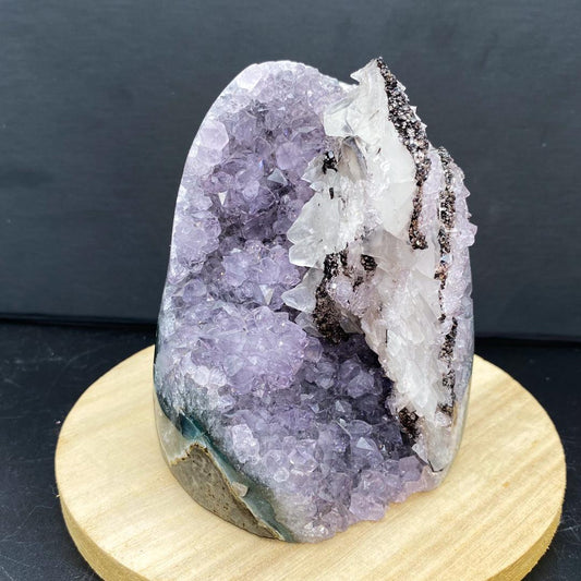 Natural Pale Amethyst Geode Cluster with Optical Calcite Iceland Spar | Raw Amethyst Healing Crystal for Home Decor Gift,Gift for Mom