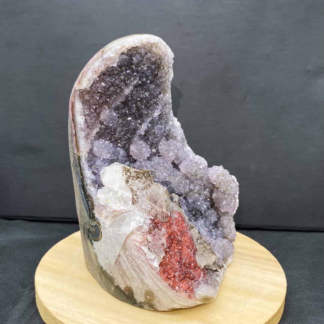 Natural Pale Amethyst Geode Cluster | Amethyst Crystal Cluster with Optical Calcite Iceland Spar | Raw Healing Crystal for Home Decor  Gift