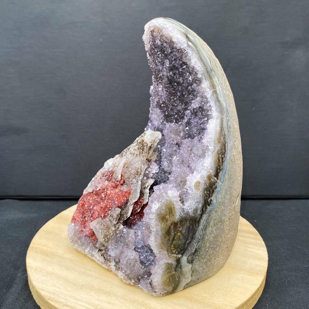 Natural Pale Amethyst Geode Cluster | Amethyst Crystal Cluster with Optical Calcite Iceland Spar | Raw Healing Crystal for Home Decor  Gift