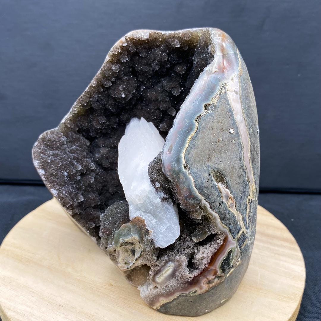 Natural Black Amethyst Cluster Specimen with Calcite,Rare Black Amethyst Collection,Mineral Specimen Collection,UV Reactive,Amethyst Calcite