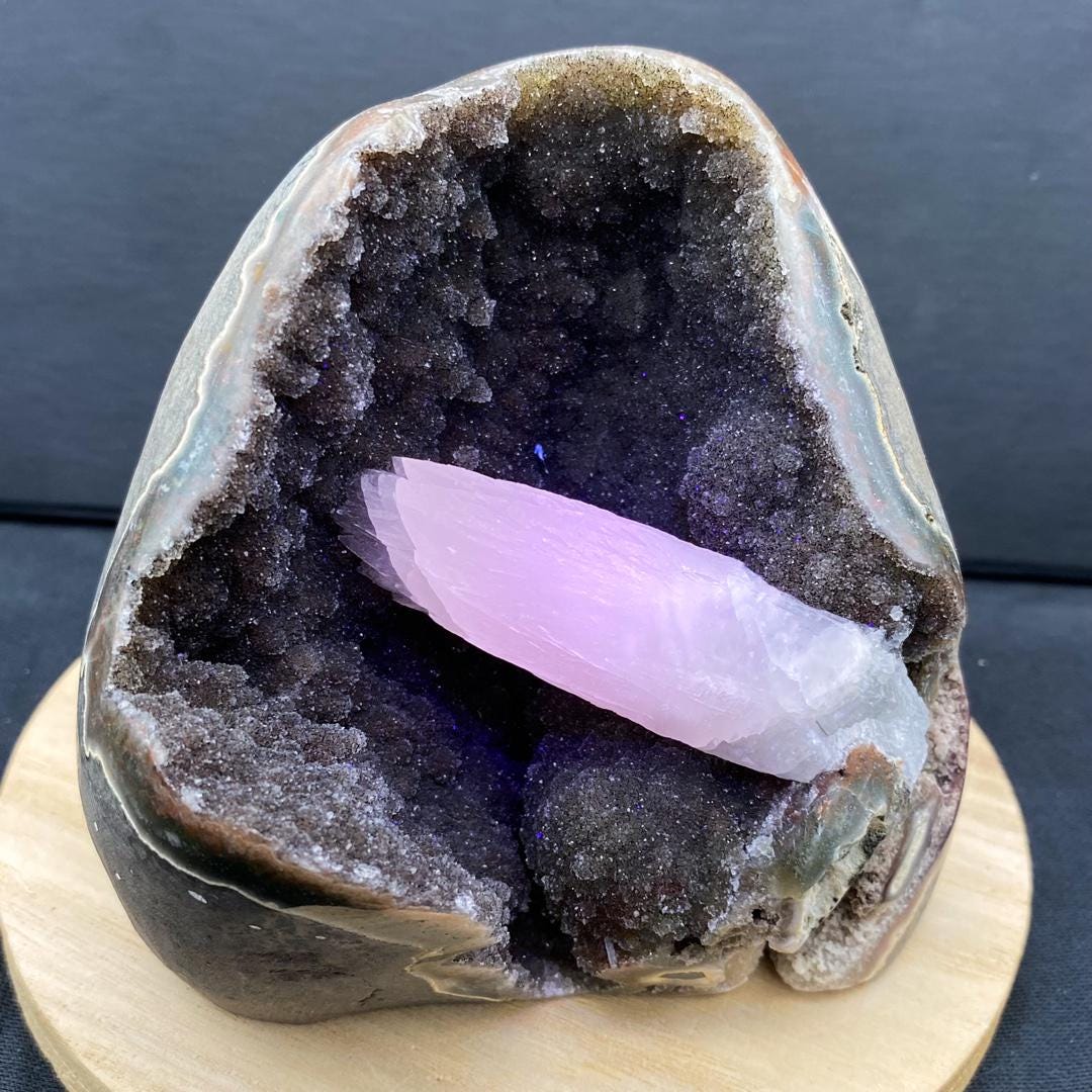 Natural Black Amethyst Cluster Specimen with Calcite,Rare Black Amethyst Collection,Mineral Specimen Collection,UV Reactive,Amethyst Calcite