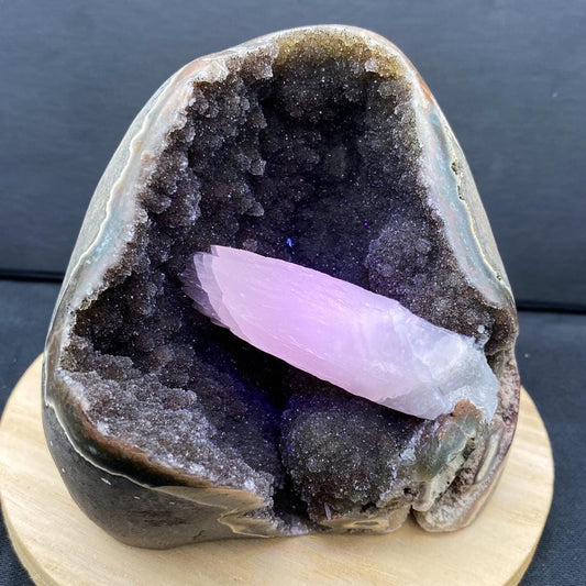 Natural Black Amethyst Cluster Specimen with Calcite,Rare Black Amethyst Collection,Mineral Specimen Collection,UV Reactive,Amethyst Calcite