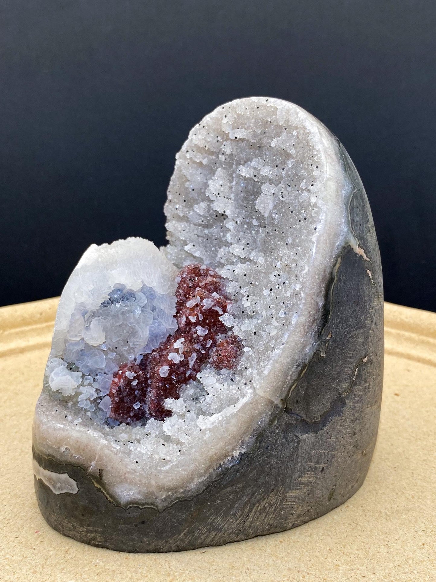 Amethyst Specimen, Red Calcite and Black Tourmaline Dots, Crystal Collection,Gift for Mom