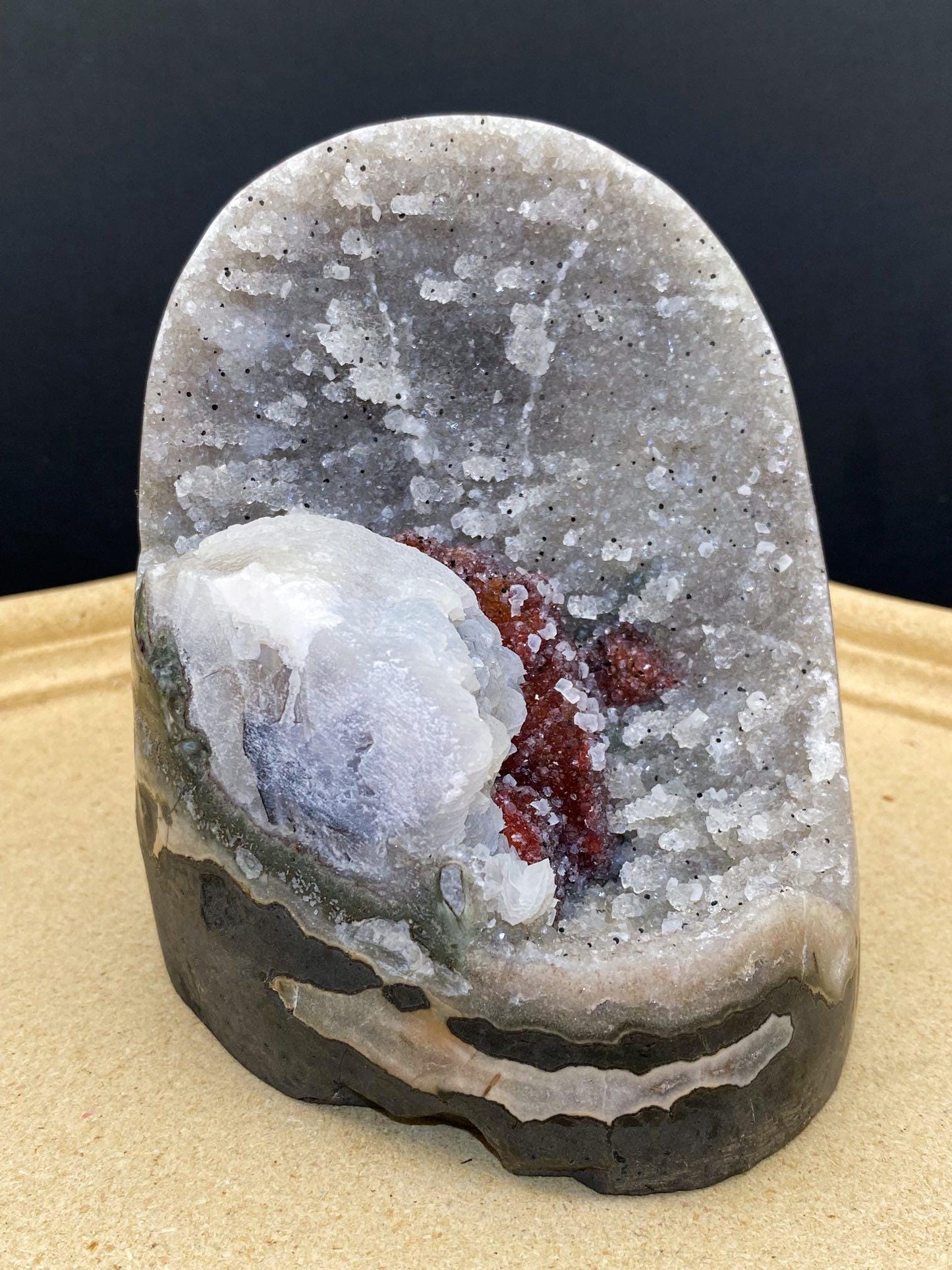 Amethyst Specimen, Red Calcite and Black Tourmaline Dots, Crystal Collection,Gift for Mom