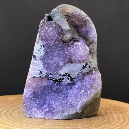 Natural Amethyst Cluster | Pale Amethyst Geode with Optical Calcite Iceland Spar | Healing Crystal Decor Gift,Gift for Mom