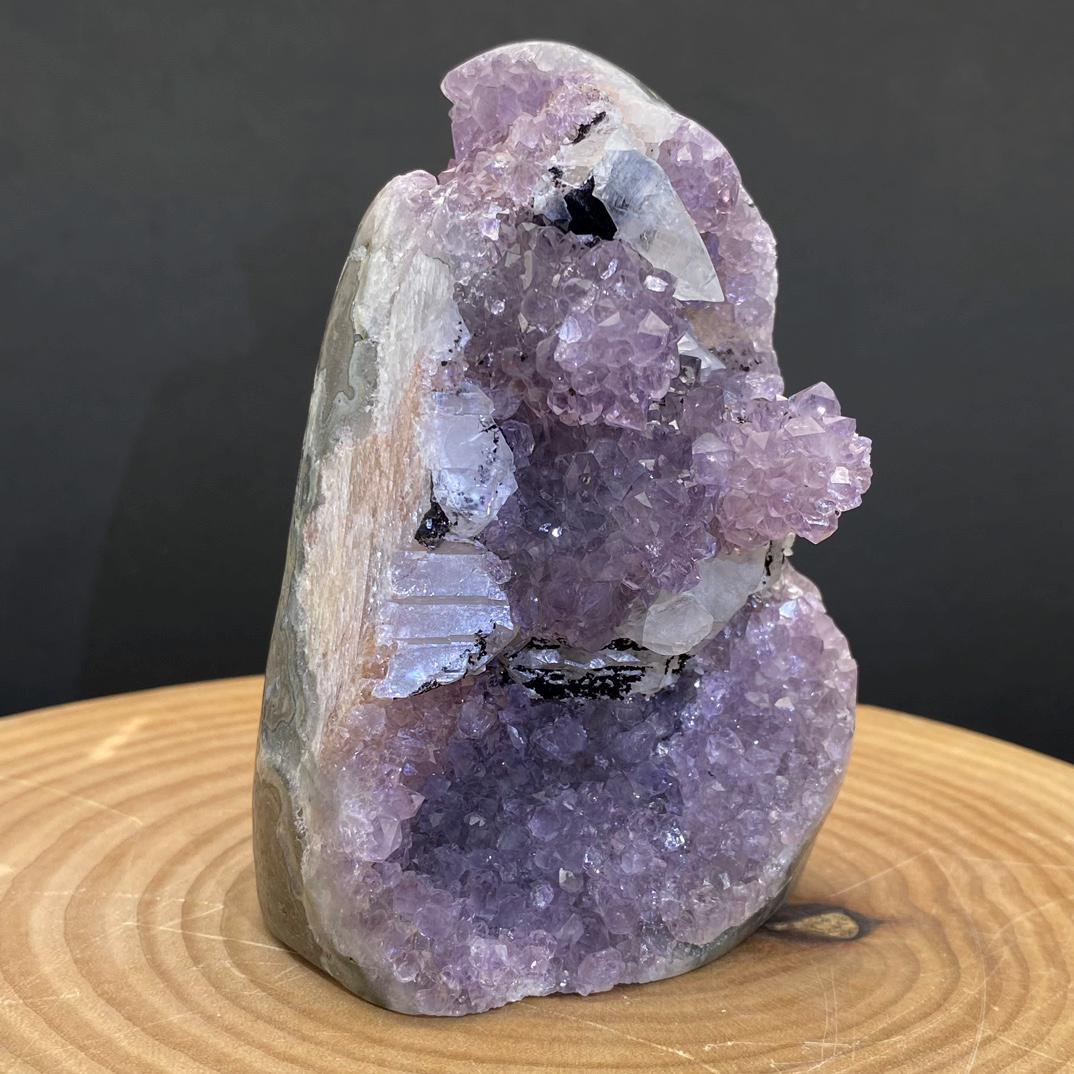 Natural Amethyst Cluster | Pale Amethyst Geode with Optical Calcite Iceland Spar | Healing Crystal Decor Gift,Gift for Mom