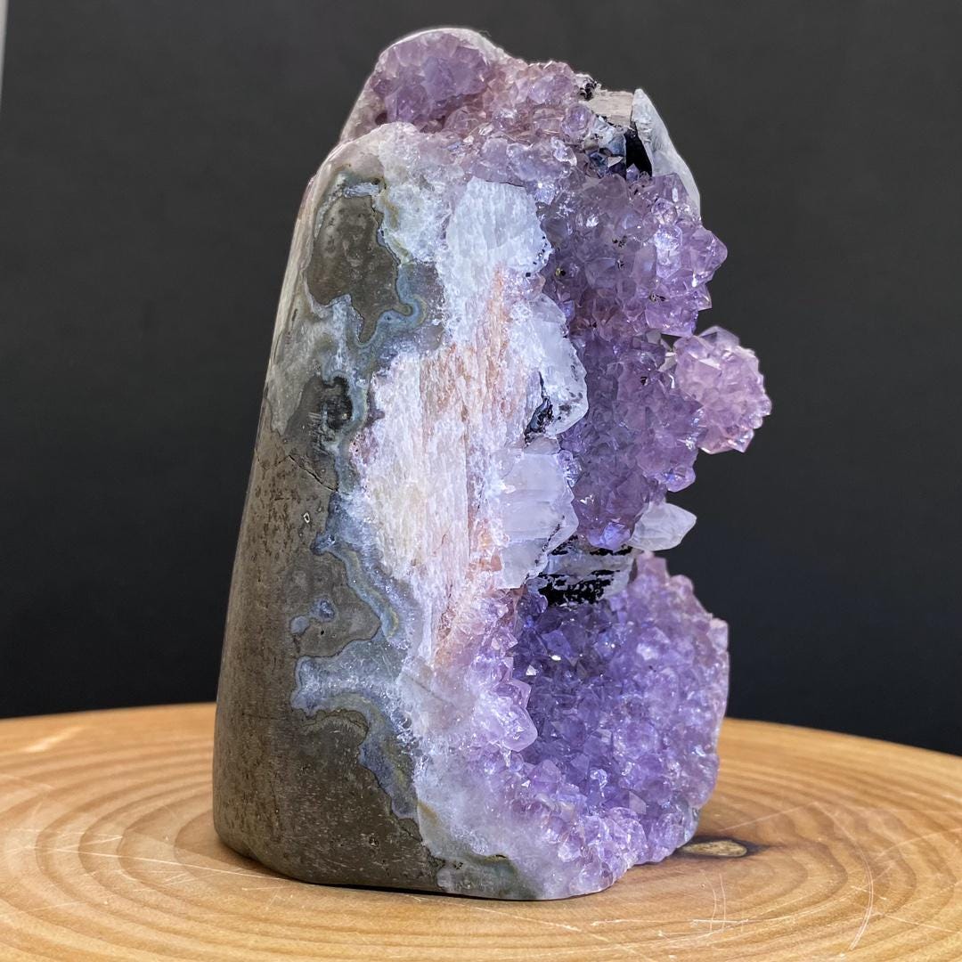 Natural Amethyst Cluster | Pale Amethyst Geode with Optical Calcite Iceland Spar | Healing Crystal Decor Gift,Gift for Mom