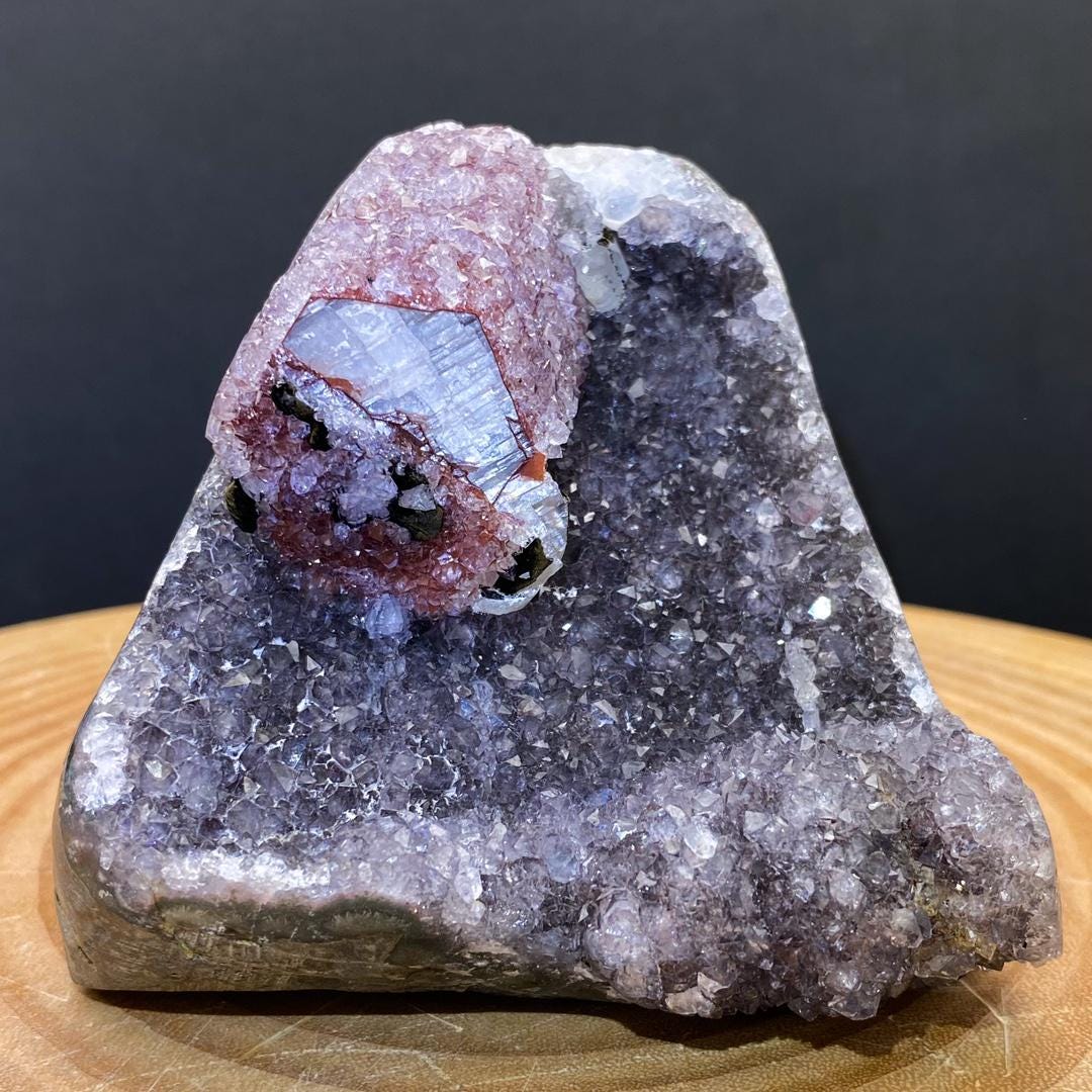 Natural Crystal Cluster with Red Calcite Specimen,Rare Crystal Collection,Mineral Specimen Collection,Red Calcite,Black Tourmaline