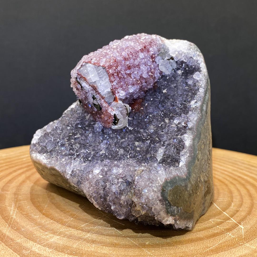 Natural Crystal Cluster with Red Calcite Specimen,Rare Crystal Collection,Mineral Specimen Collection,Red Calcite,Black Tourmaline