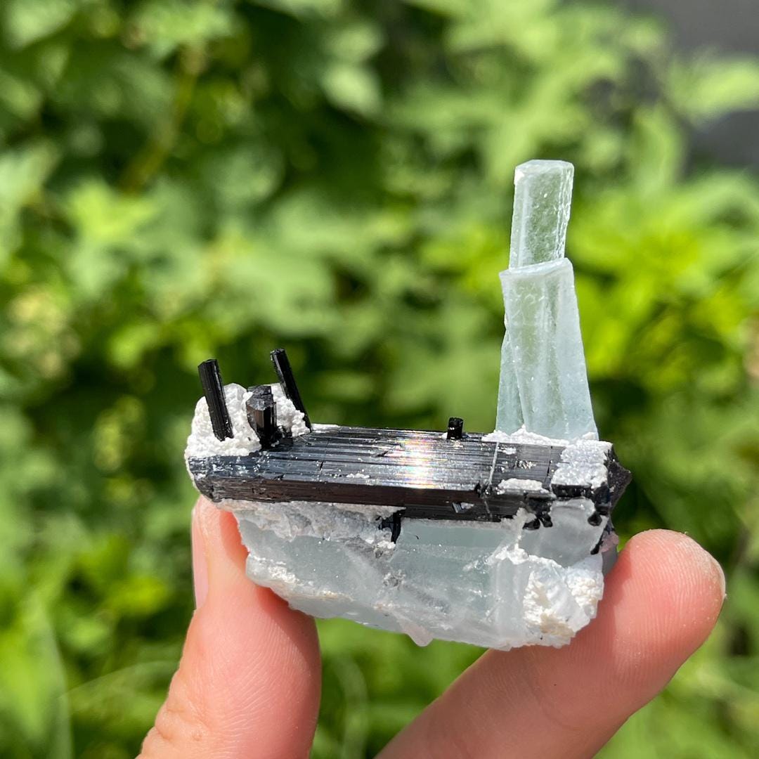 Natural Aquamarine with Black Tourmaline Specimen, Rare Crystal Aquamarine Specimen Collection, Tourmaline Specimen, Crystal Specimen Gift